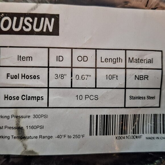 Fuel Line Hose SAE J30R7 3/8" W.P 300PSI w/10 Clamps NIP - Picture 5 of 7